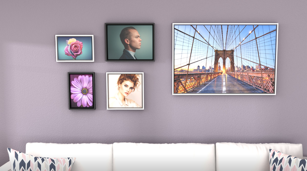Various wall decors with floating frames